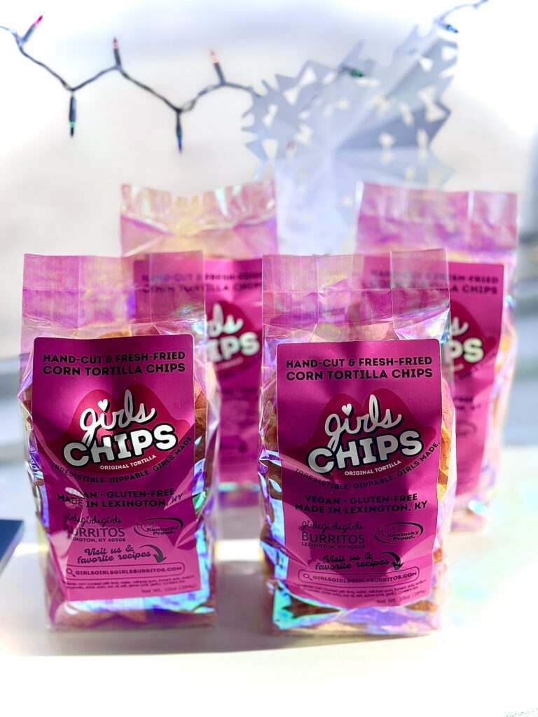 Girls Chips with a snowflake holiday display