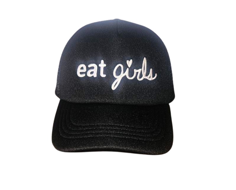 Eat Girls Black Foam Classic Trucker Snapback Hat Front Image