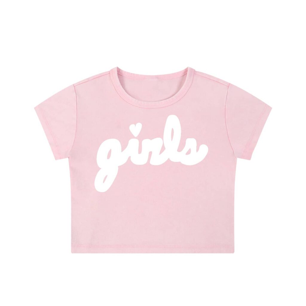 Snow-washed vintage pink crop top with girls logo front and center