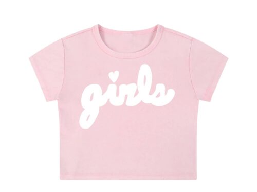 Snow-washed vintage pink crop top with girls logo front and center